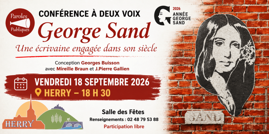 Conférence à deux voix George Sand à Herry le 18 septembre 2026